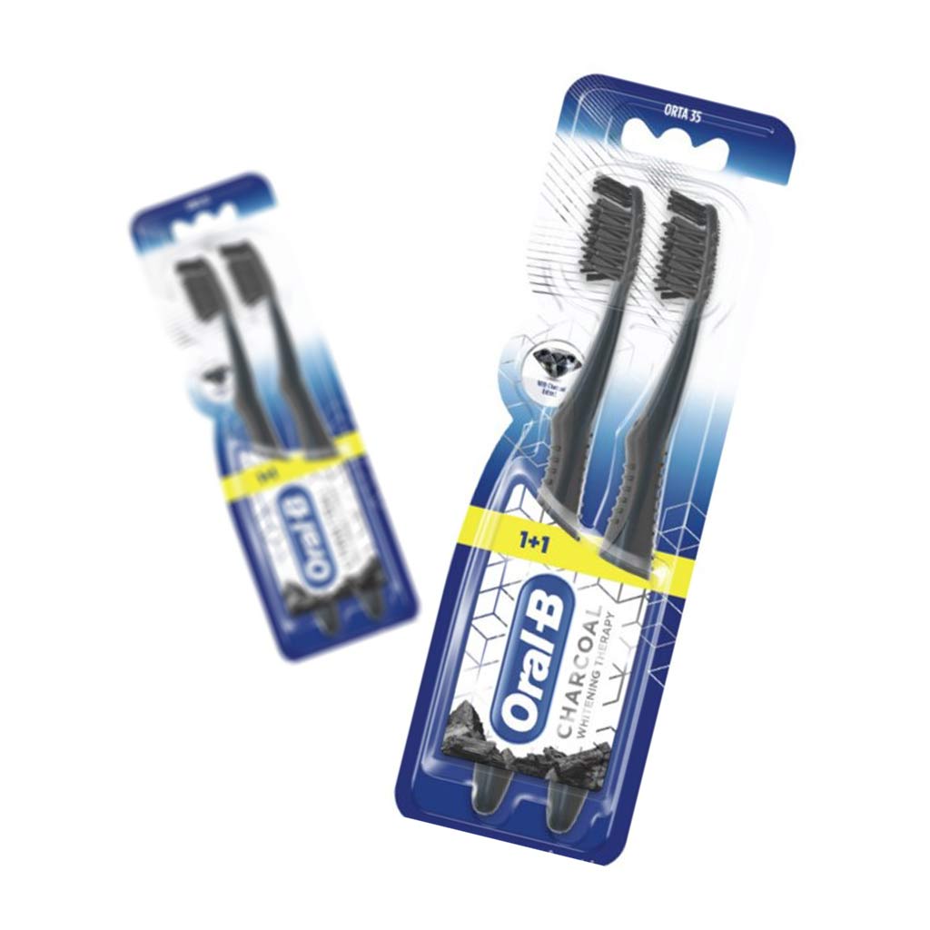 مسواک اورال-بی مدل زغالی سفید کننده با برس نرم مجموعه 2 عددی