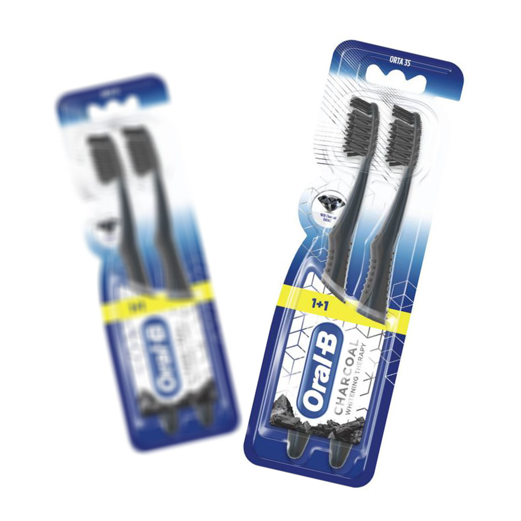 مسواک زغالی اورال بی مدل Charcoal بسته 2 عددی با برس نرم