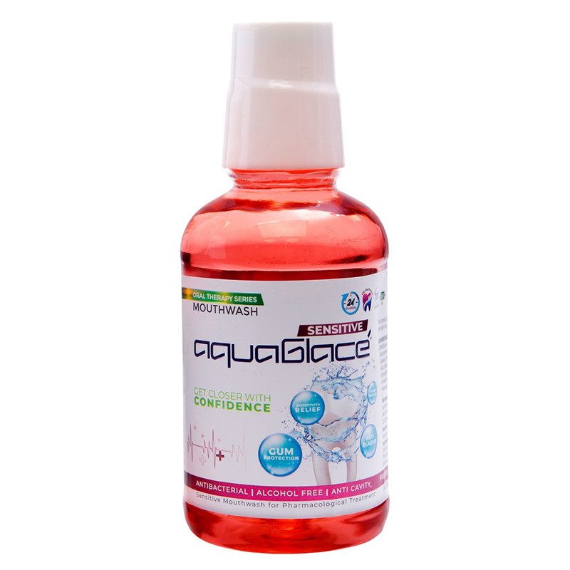 دهانشویه آکواگلاس مناسب لثه و دندان حساس حجم ۲۵۰ میلی لیتر