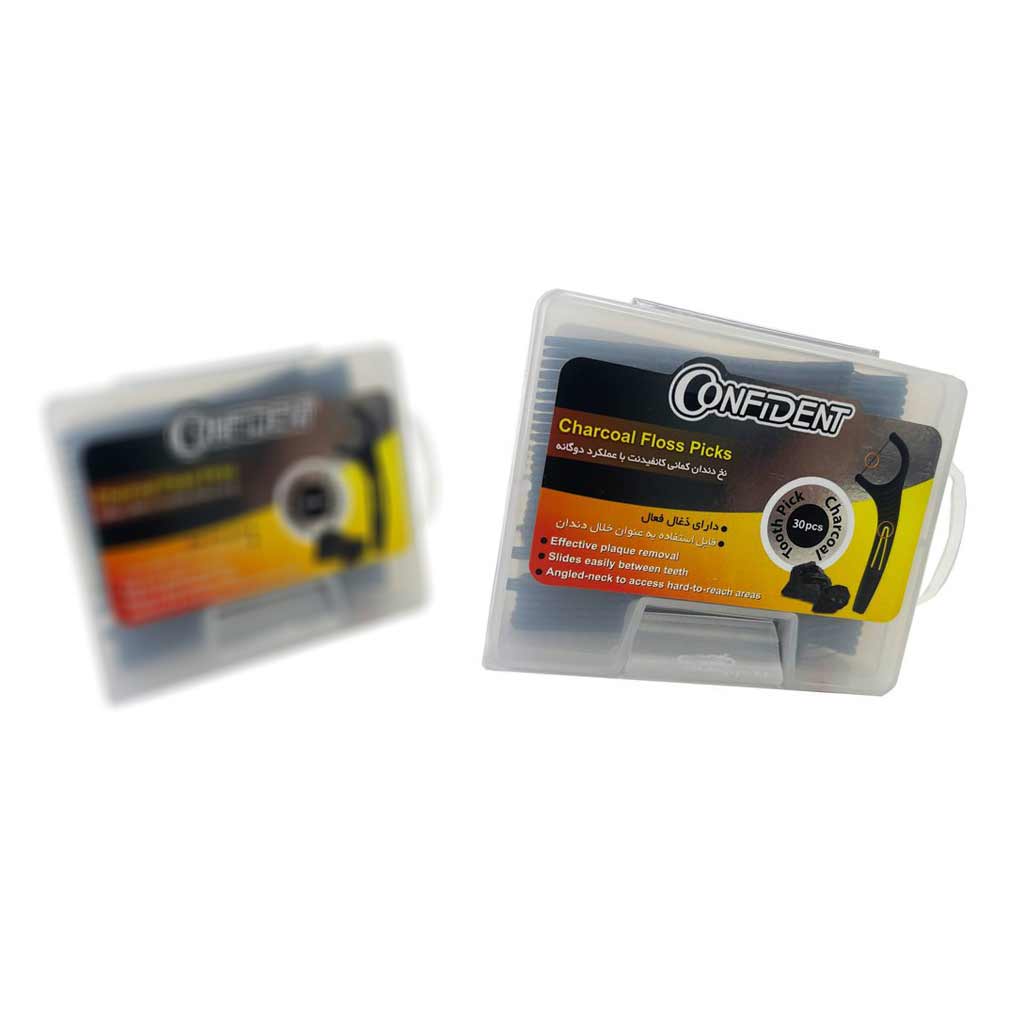 نخ دندان کمانی زغالی کانفیدنت 30 عددی جعبه دار